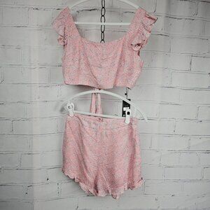 Sundae Muse Pink Floral Two-Piece Set Crop Top Shirts and Shorts Womens 8 Beachy